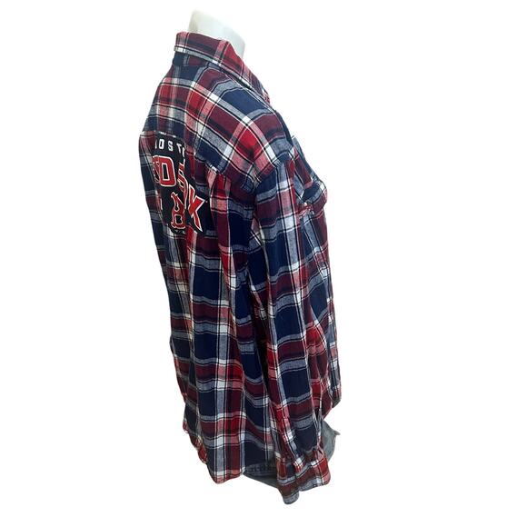 Boston Red Sox Plaid Flannel Shirt Shacket XL Oversized Unique Baseball Gray - Picture 3 of 6